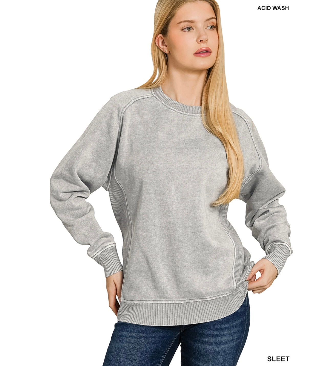 Zenana Acid Washed Fleece Sweatshirts Side Rib