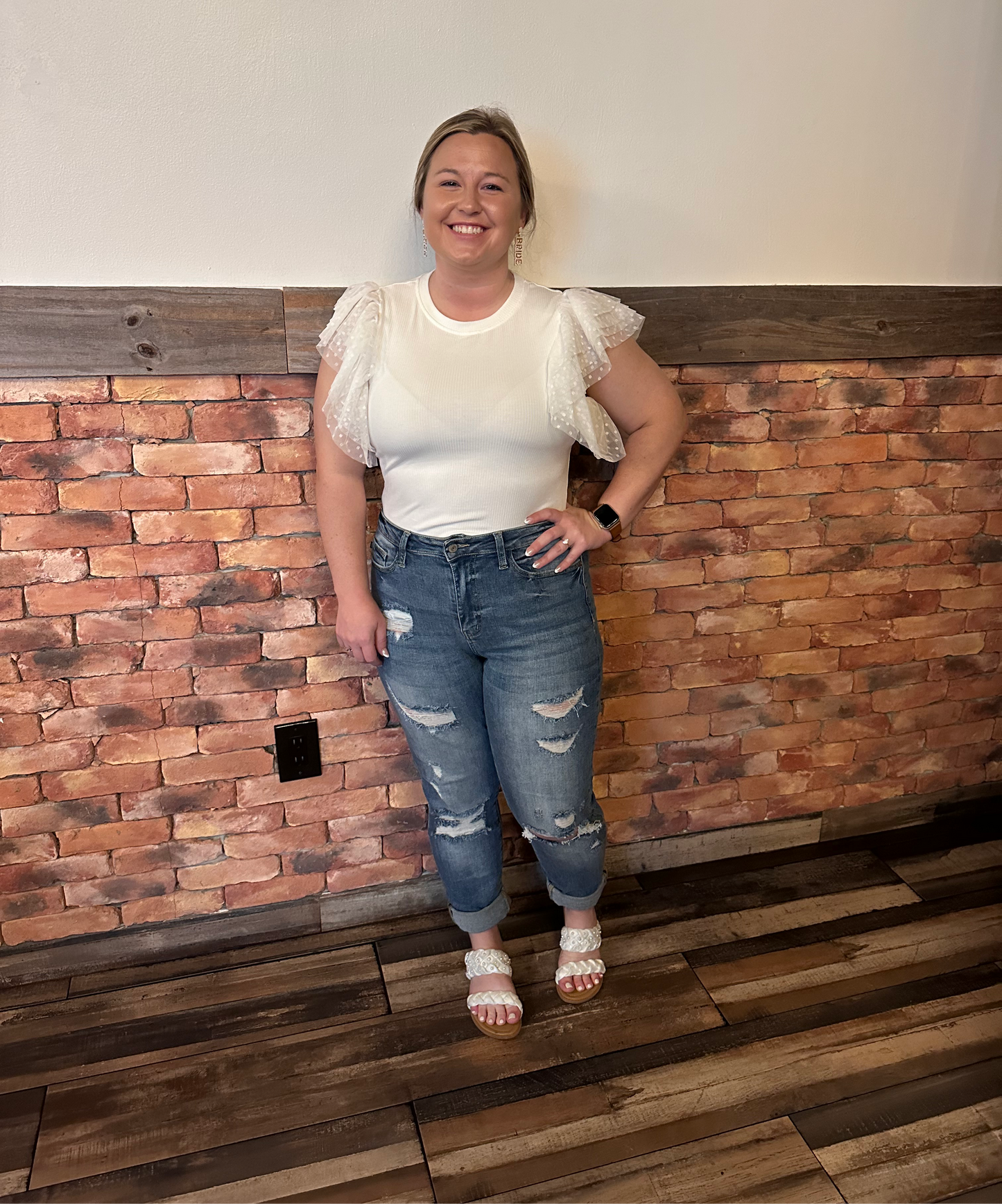 White Ruffle Sleeve Top