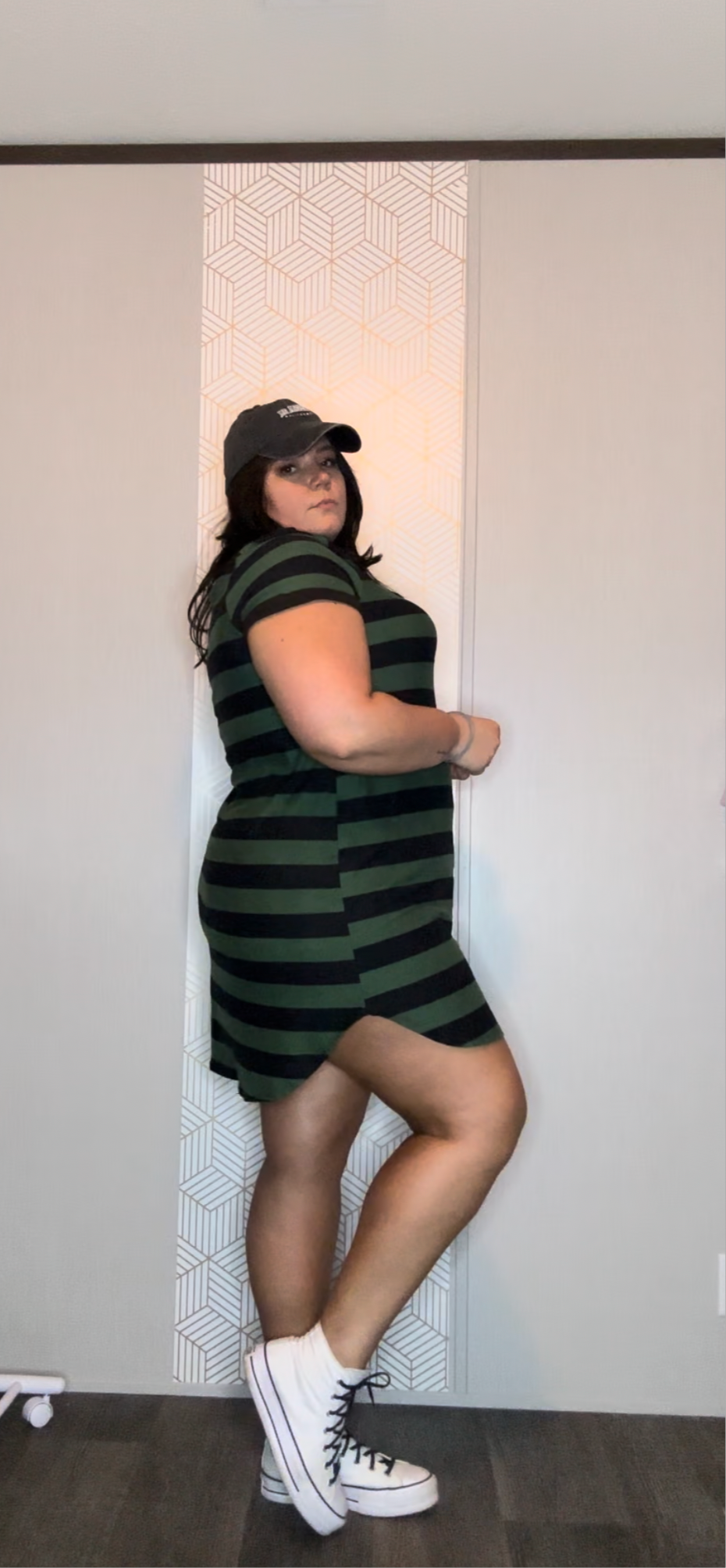 Jade by Jane Hunter Green Striped T-Shirt Dress