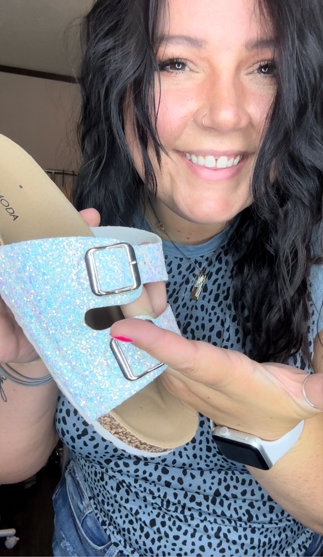 Top Moda White Glitter Slides
