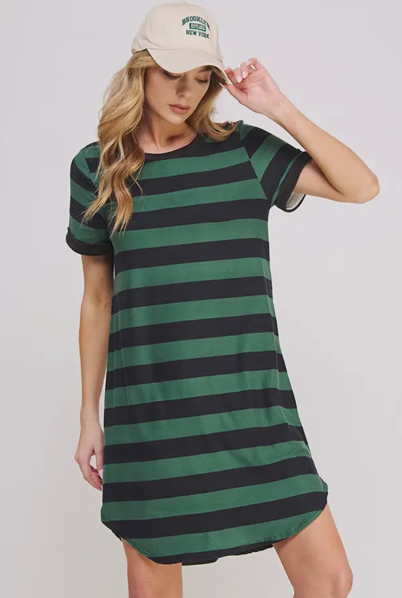 Jade by Jane Hunter Green Striped T-Shirt Dress