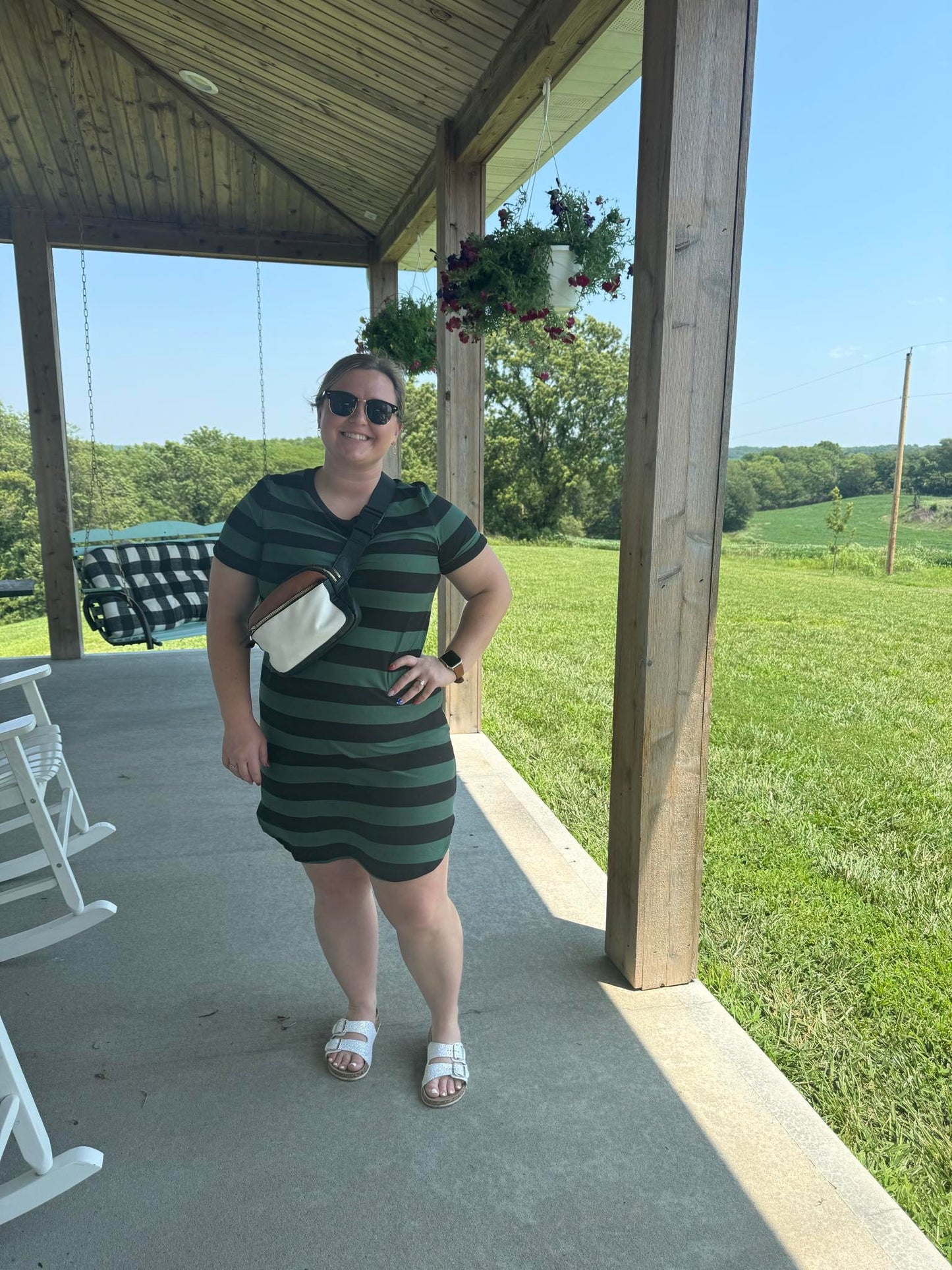 Jade by Jane Hunter Green Striped T-Shirt Dress