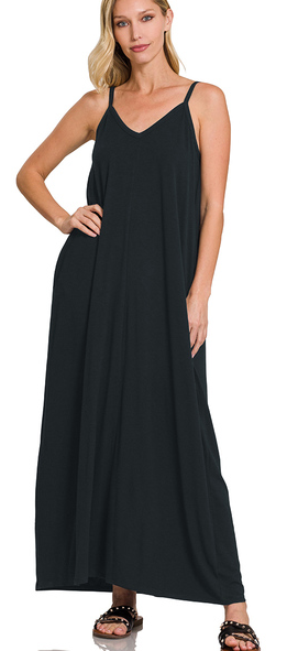 Black V-Neck Maxi Dress