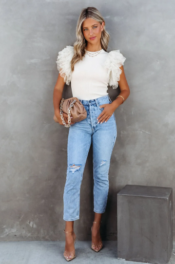 White Ruffle Sleeve Top