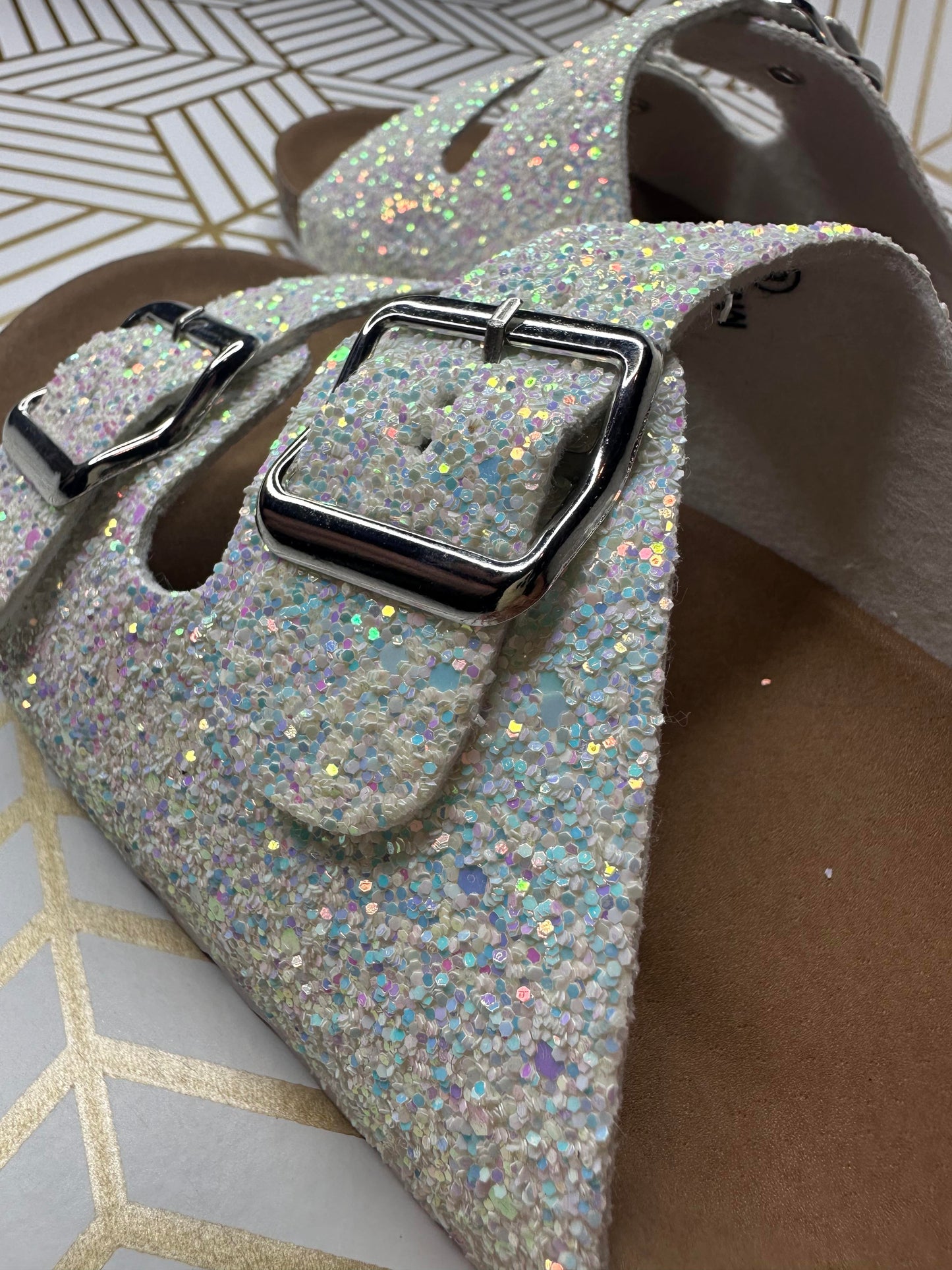 Top Moda White Glitter Slides