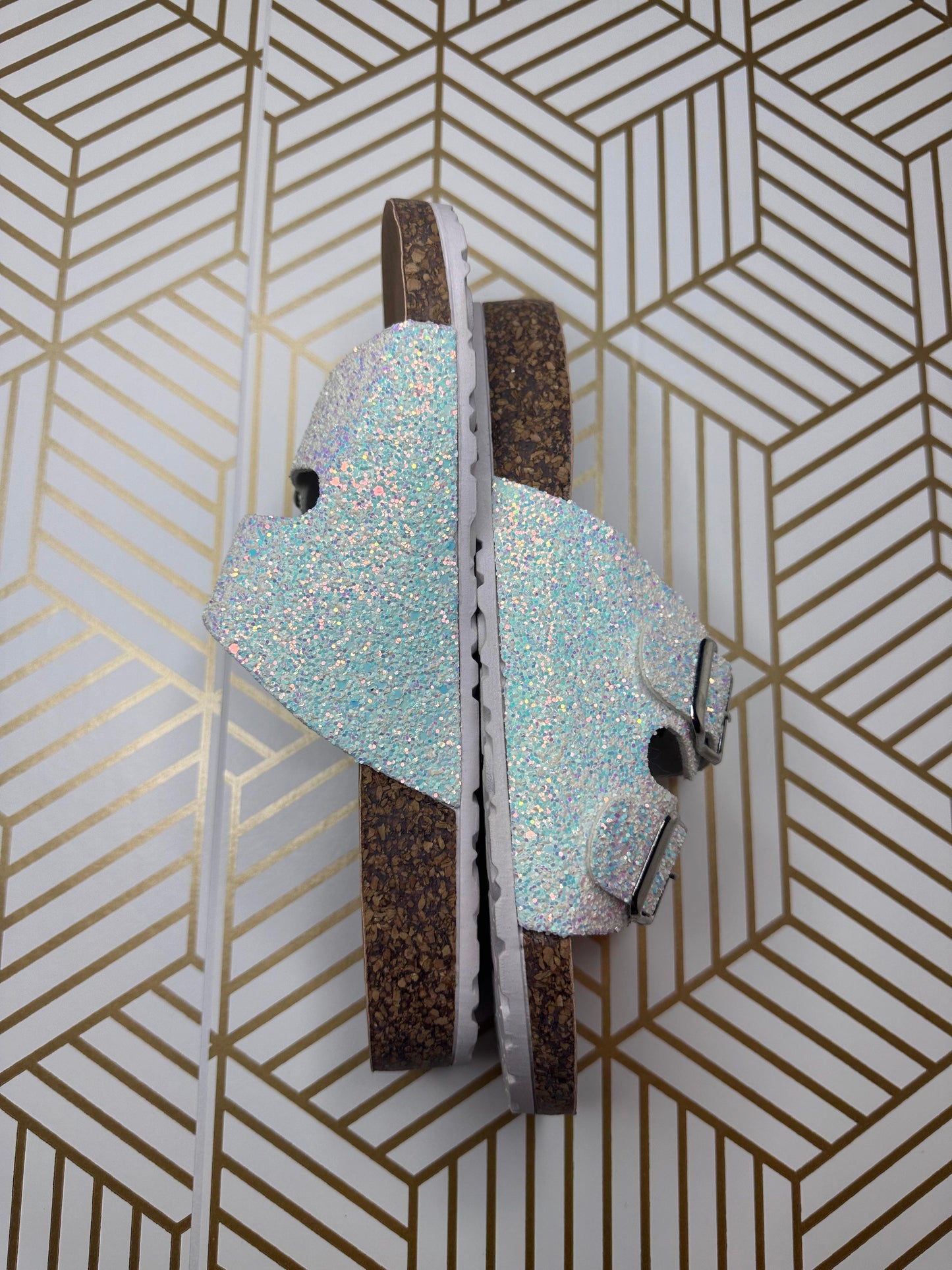 Top Moda White Glitter Slides