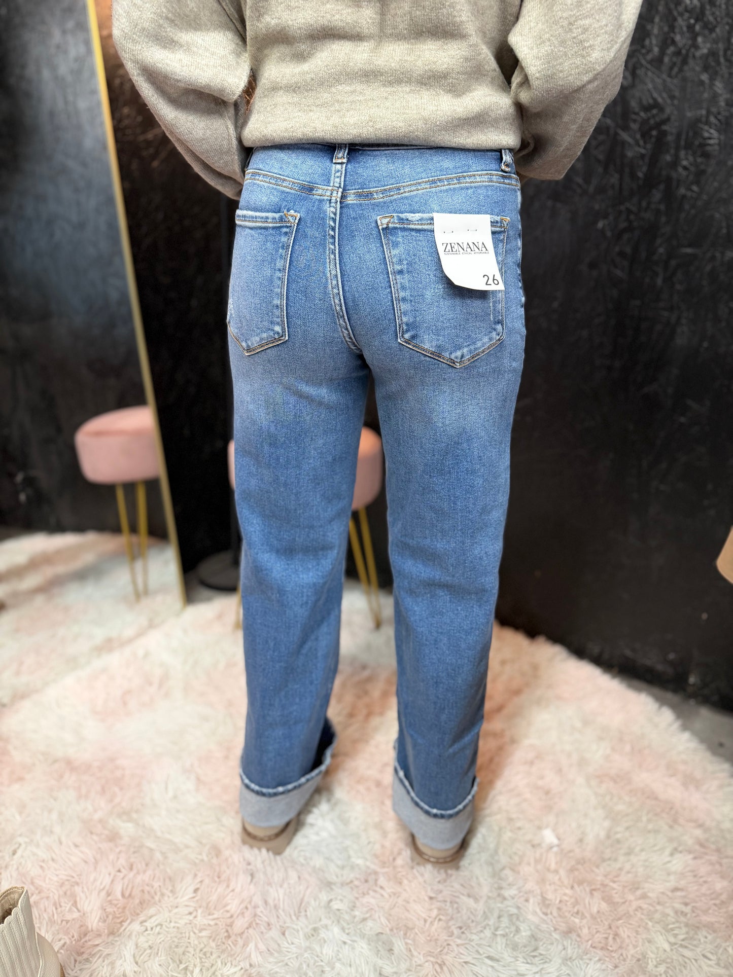 Zenana High Waist Straight Leg Medium Wash