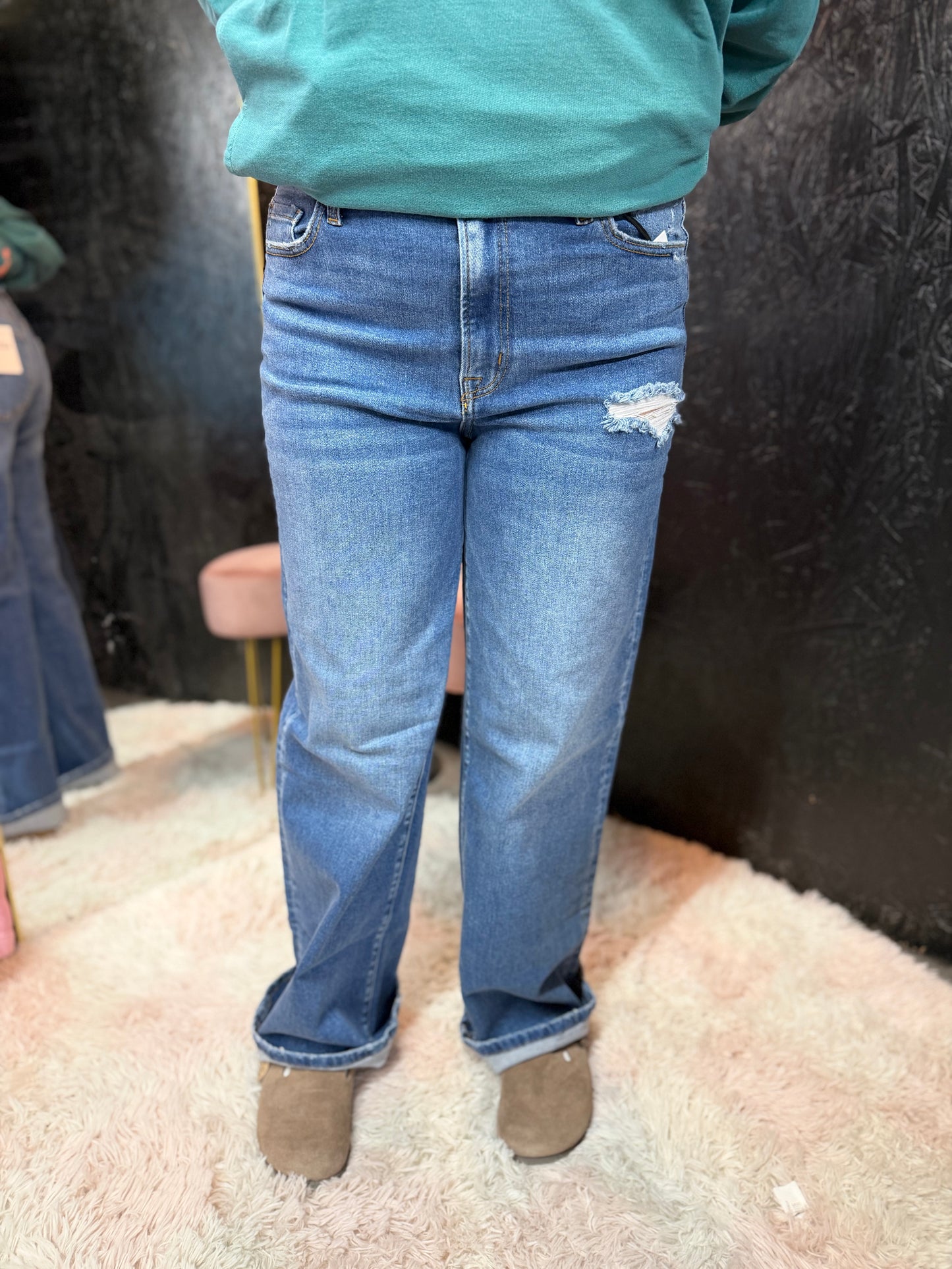 Zenana High Waist Straight Leg Medium Wash