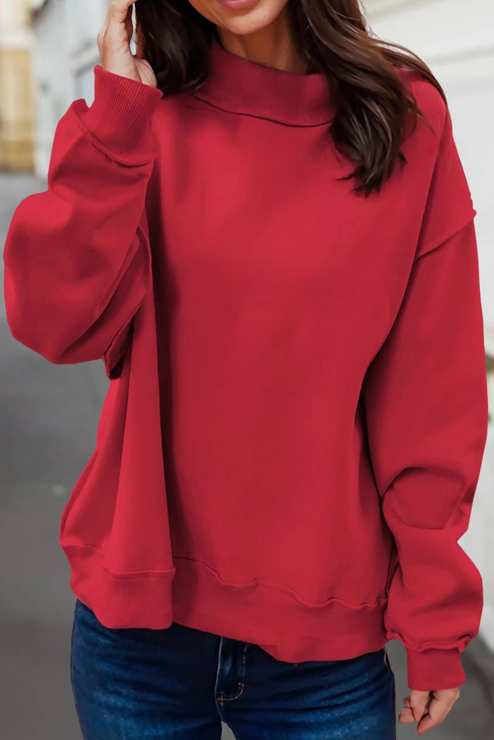 Reversible Oversized Mock Neck Sweatshirt | S-4X