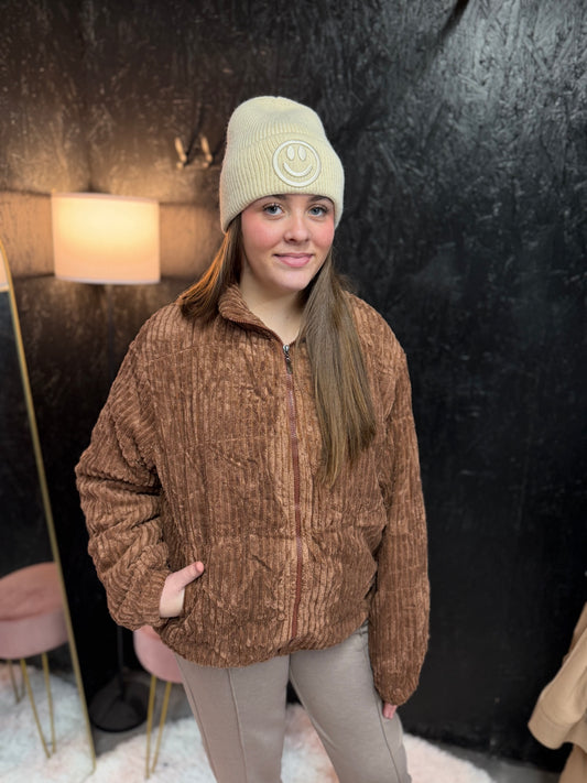 Fuzzy Pocket Zipper Strip Coat Jacket