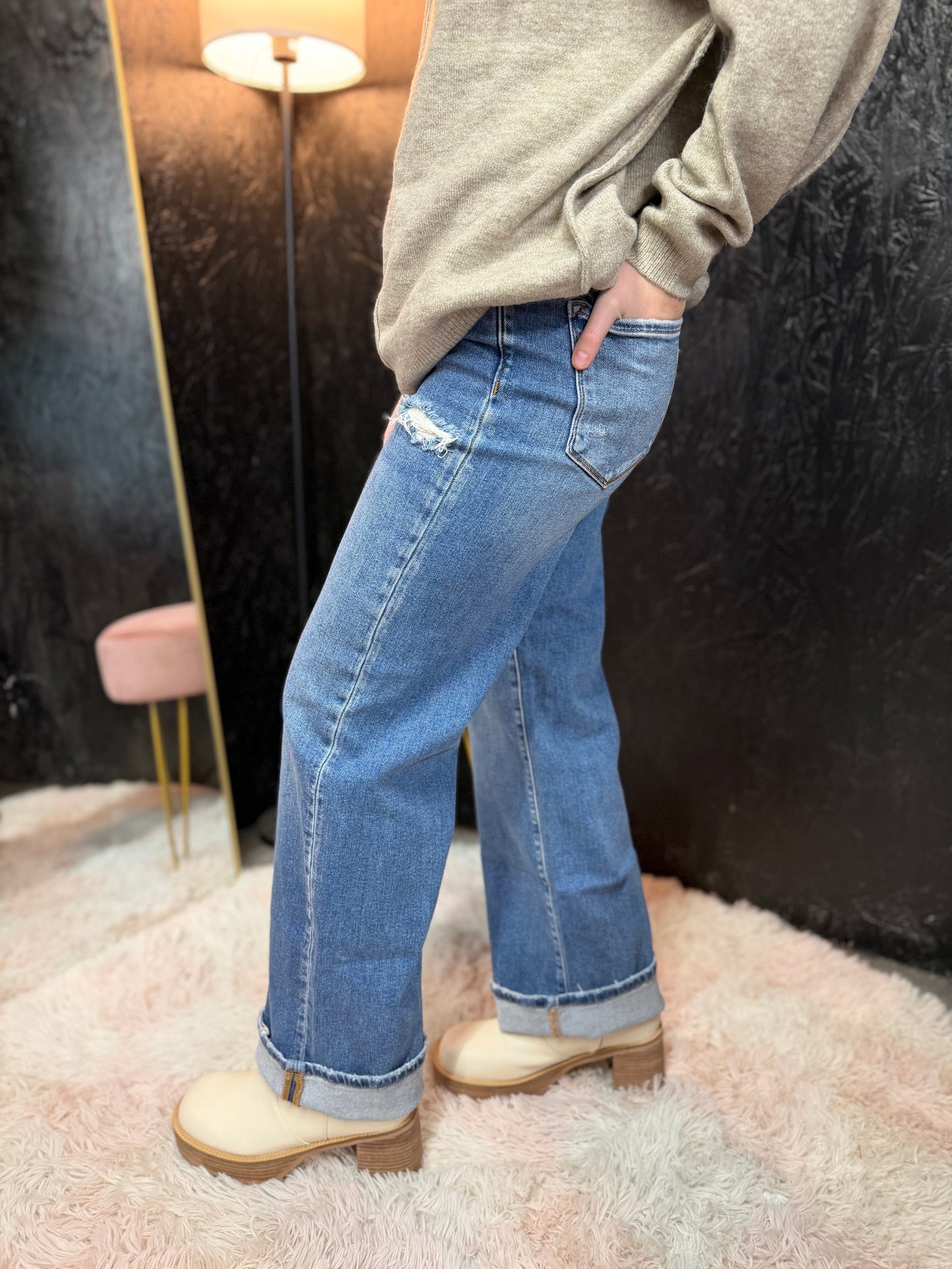 Zenana High Waist Straight Leg Medium Wash
