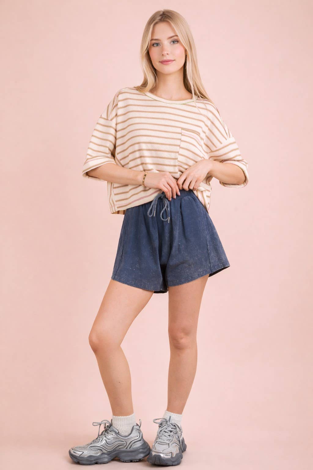 NP70771-Mineral Washed Comfy Baggy Shorts
