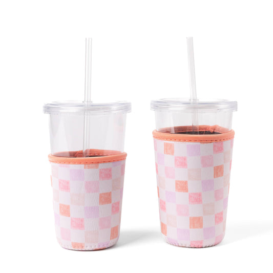 Watercolor Checker Drink Sleeve, Iced Coffee Koozie