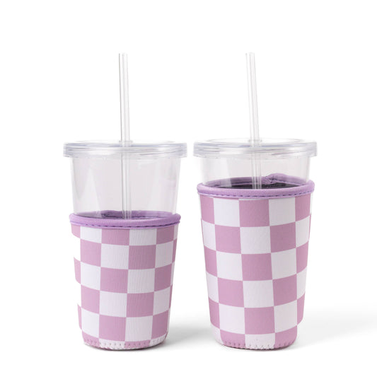 Purple Checker Drink Sleeve, Iced Coffee Koozie