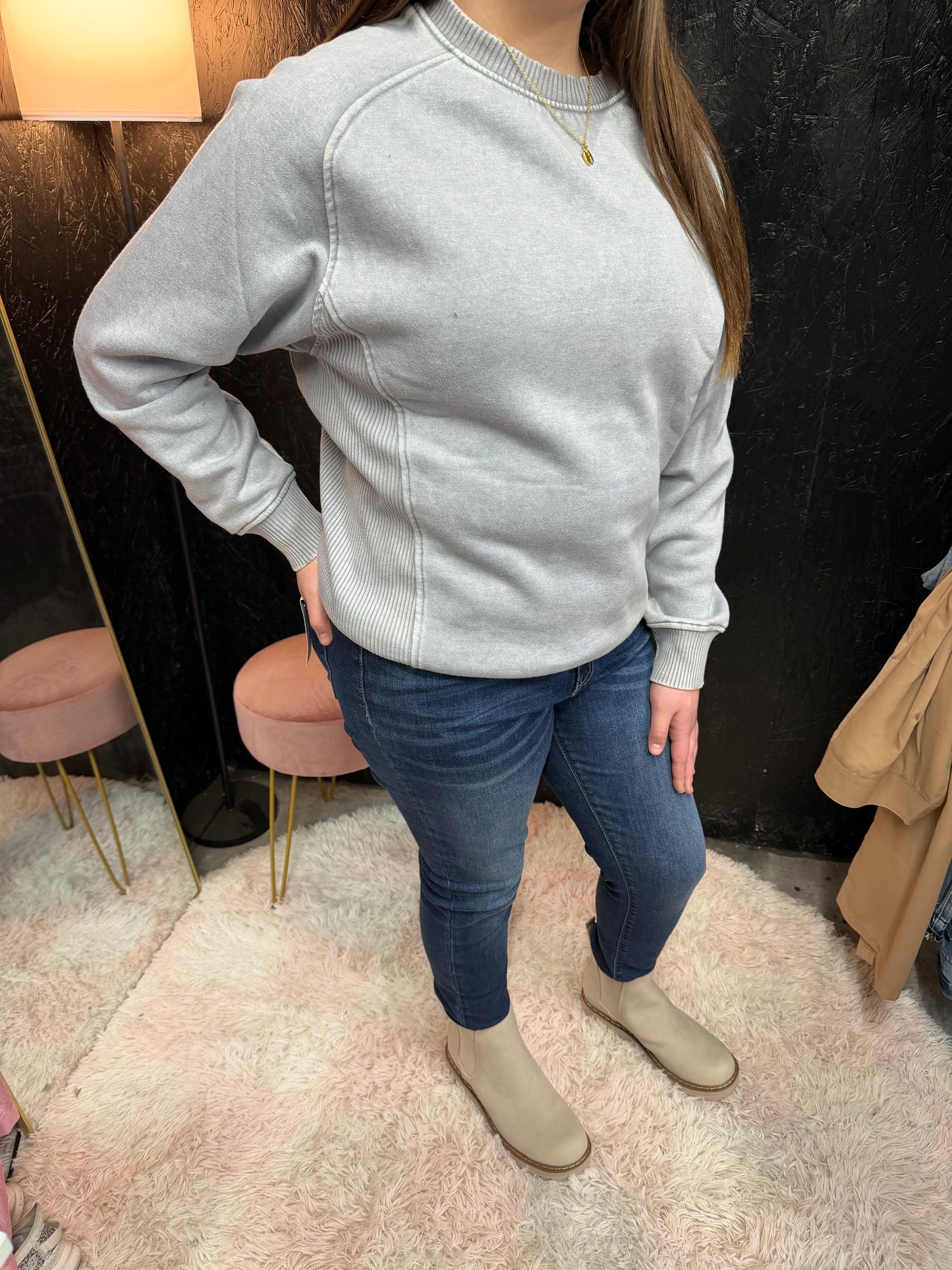 Zenana Acid Washed Fleece Sweatshirts Side Rib