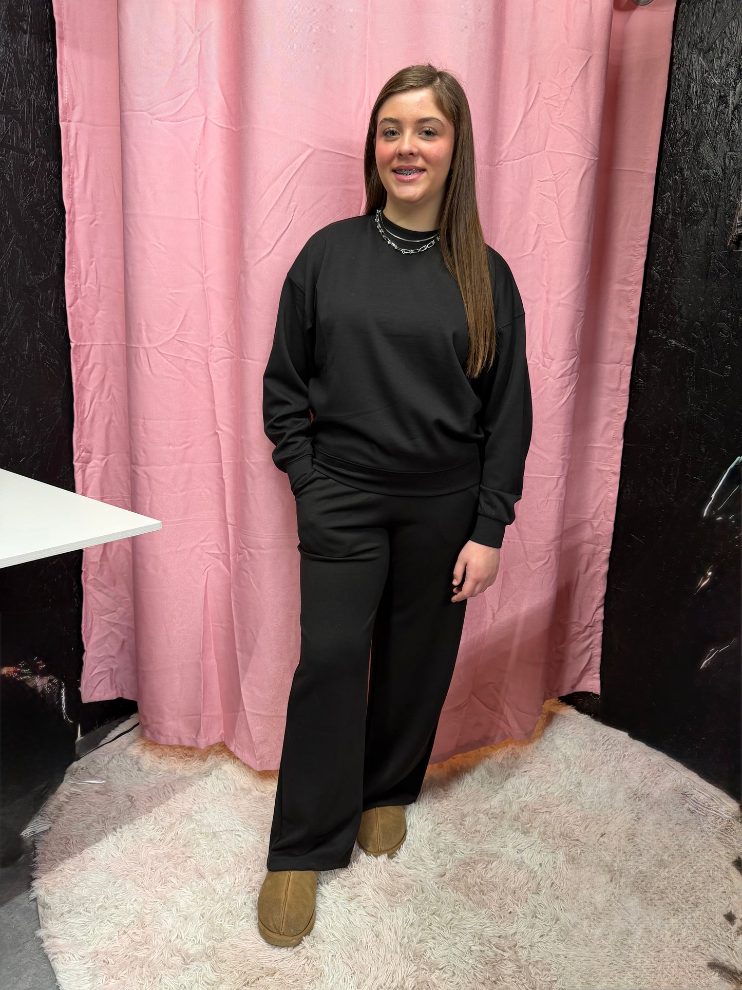 Zenana Scuba crewneck pullover & pants set