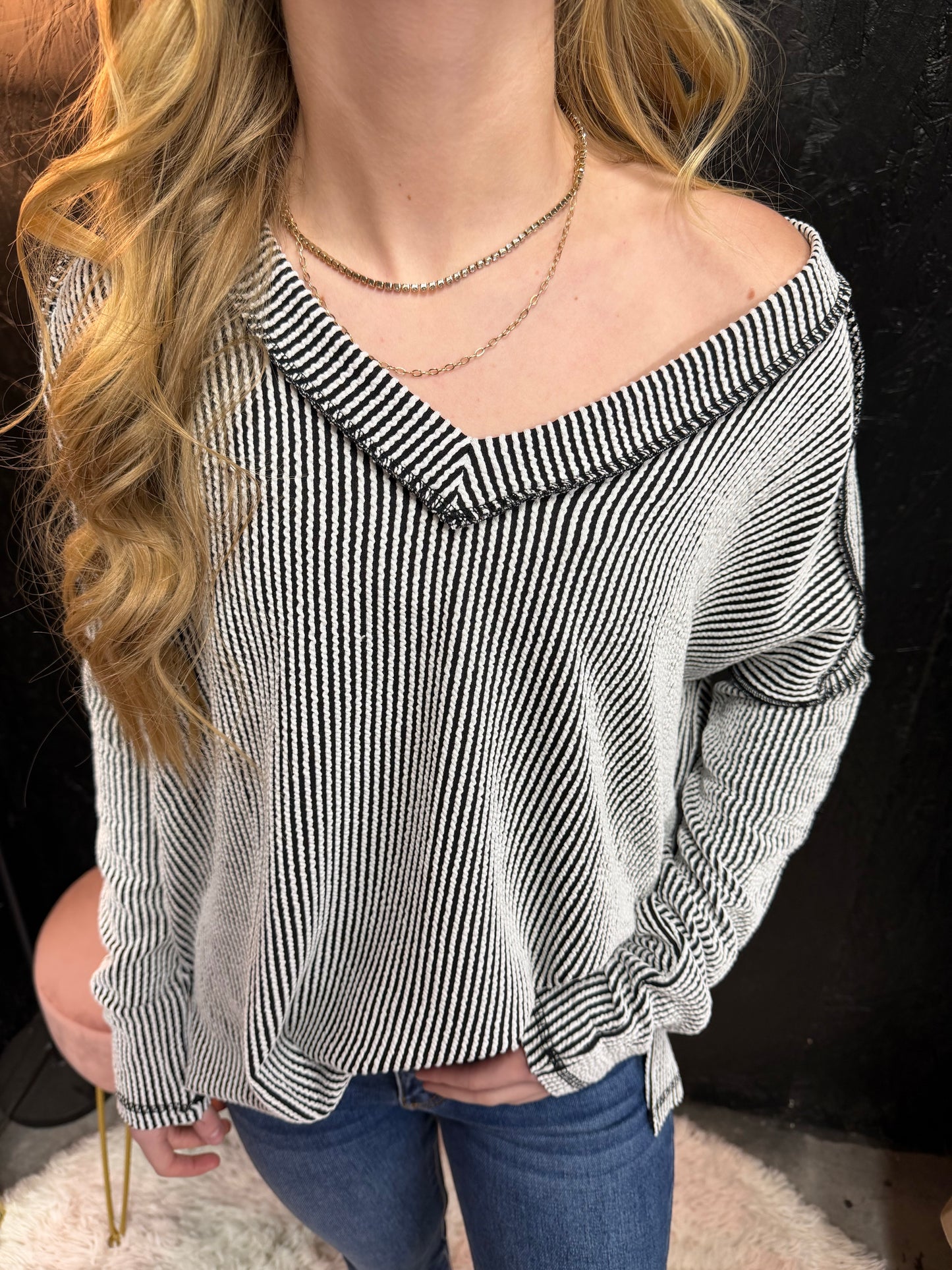 Zenana Black & White Stripped Top