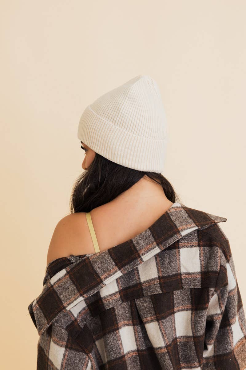 Smiley Face Embroidered Ribbed Knit Beanie