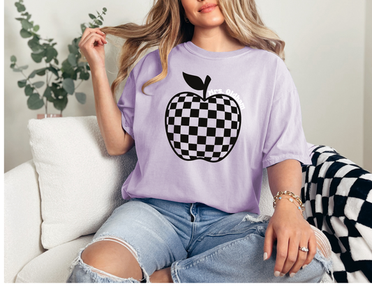 Custom Name Checkered Apple Teacher Tee