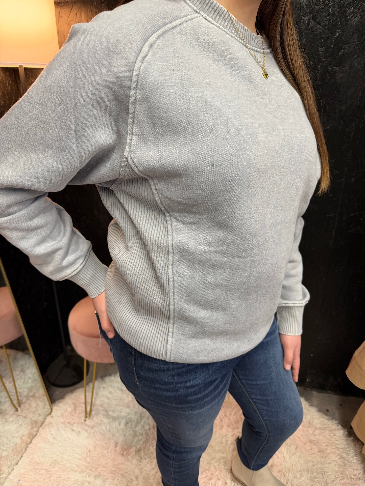 Zenana Acid Washed Fleece Sweatshirts Side Rib