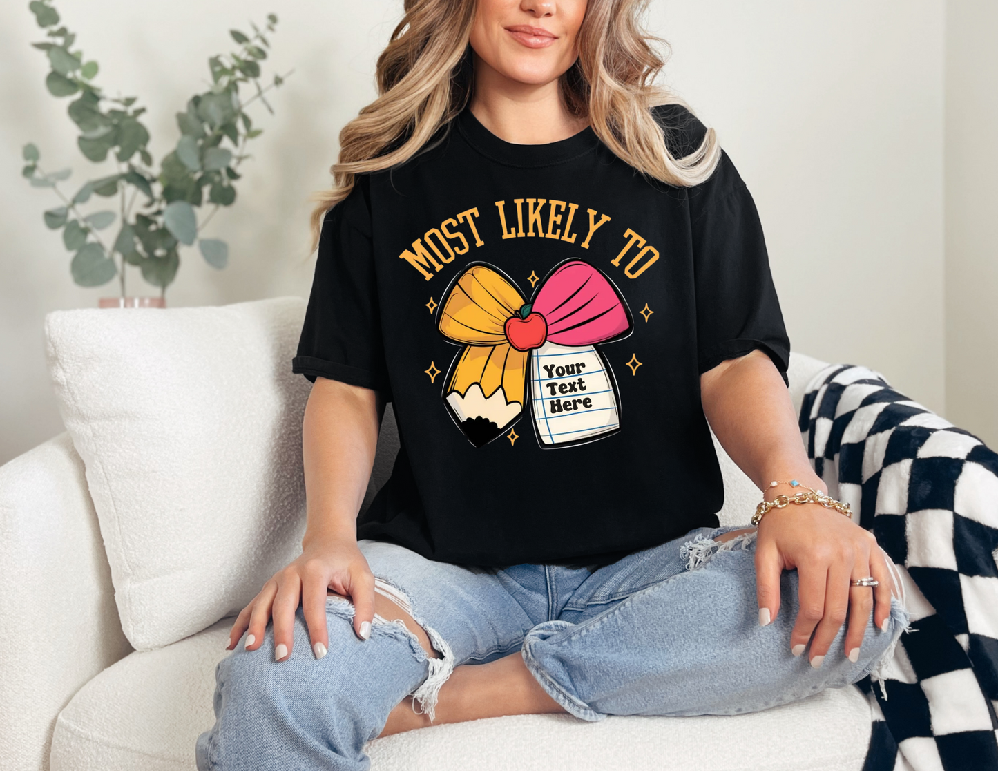 Custom Pencil Bow Teacher Tee