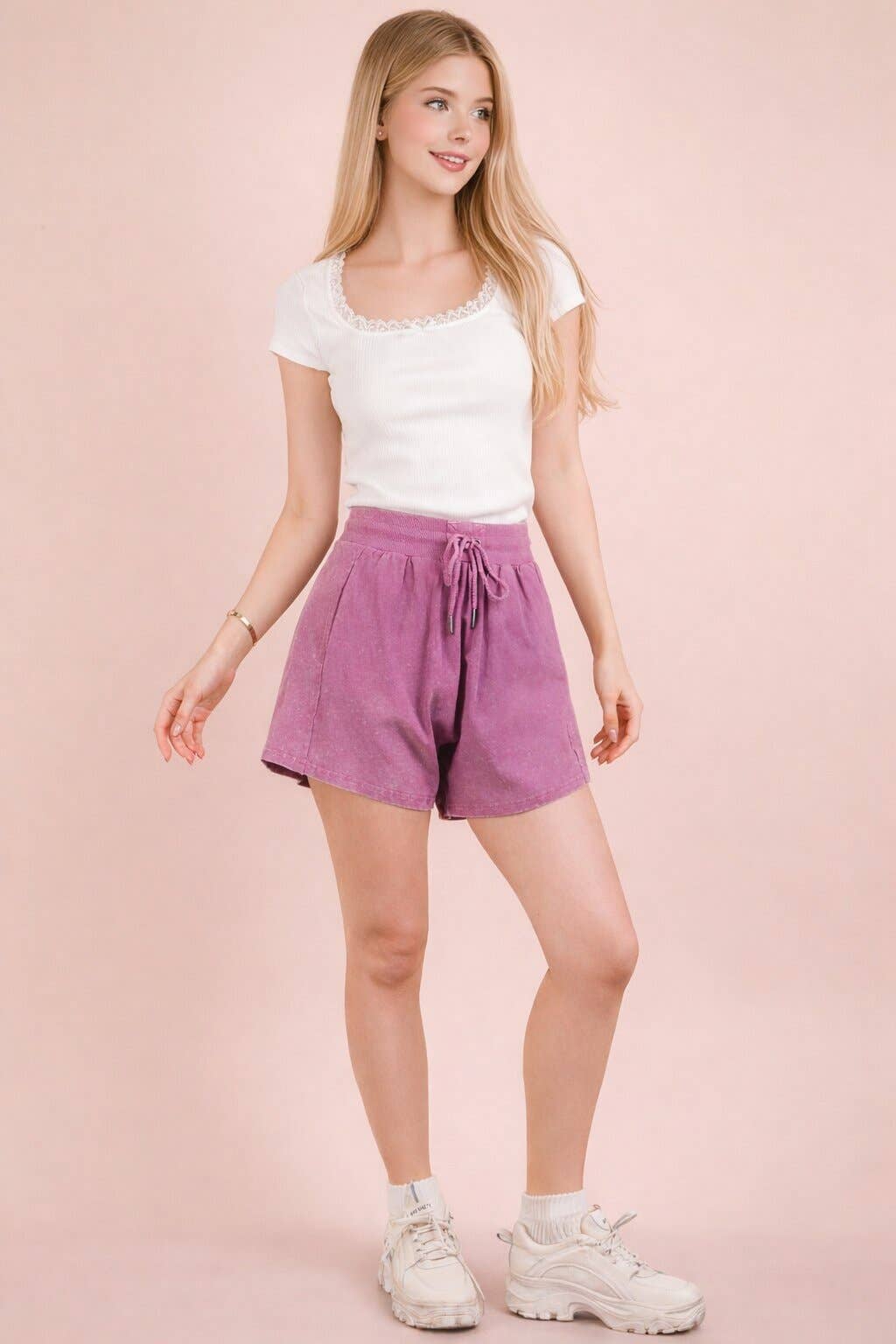 NP70771-Mineral Washed Comfy Baggy Shorts
