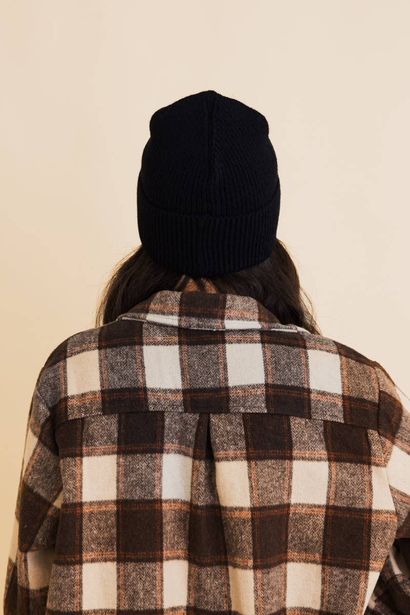 Smiley Face Embroidered Ribbed Knit Beanie