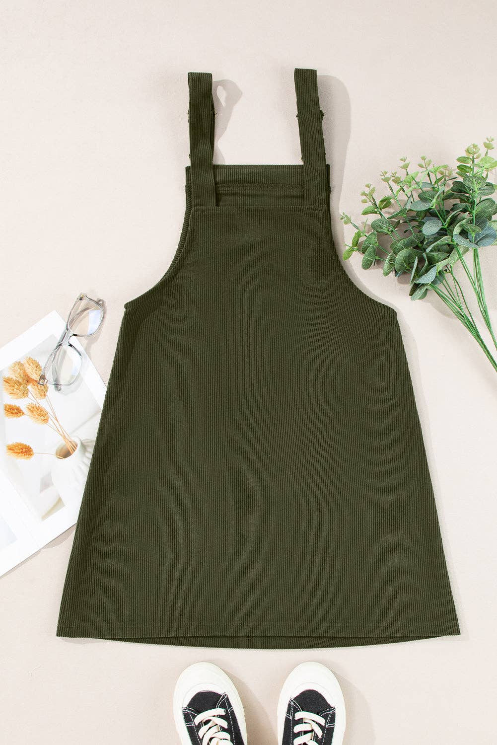 Sleeveless Corduroy Jumper Dress with Utility Pockets