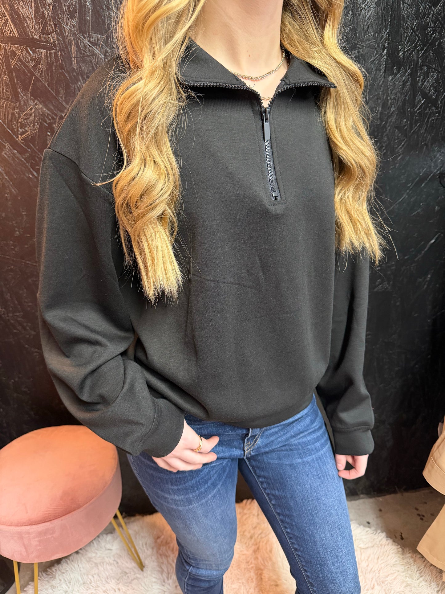 Zenana Scuba 1/4 Zip Pullover Sweatshirts