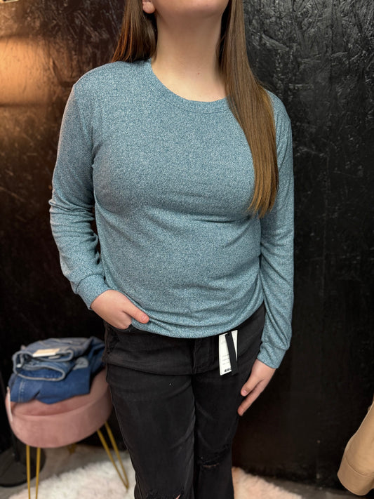 Zenana Soft Melange Round Neck Long Sleeve