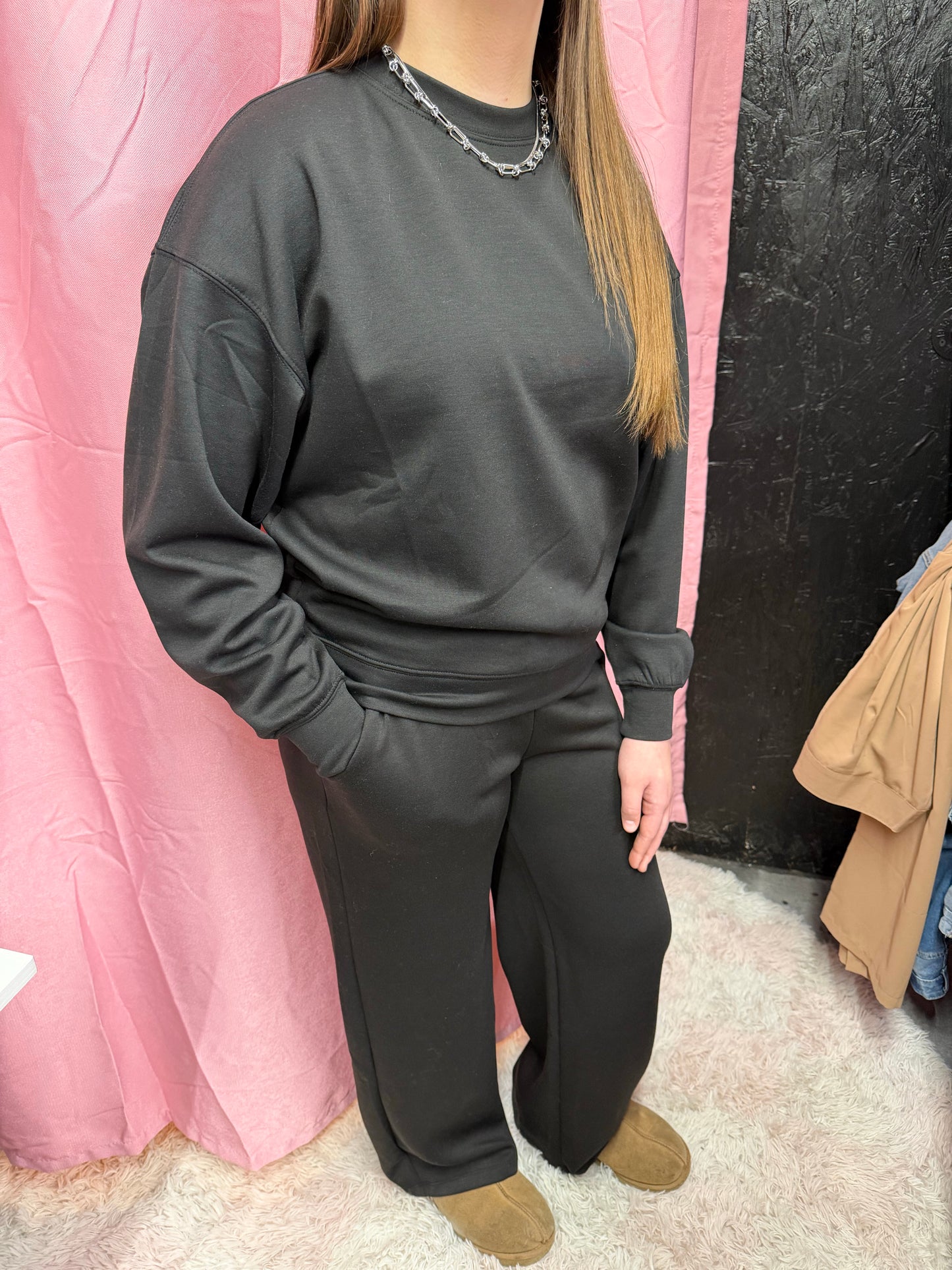 Zenana Scuba crewneck pullover & pants set
