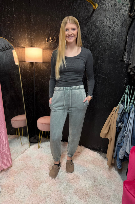 Zenana Acid Wash Fleece Joggers