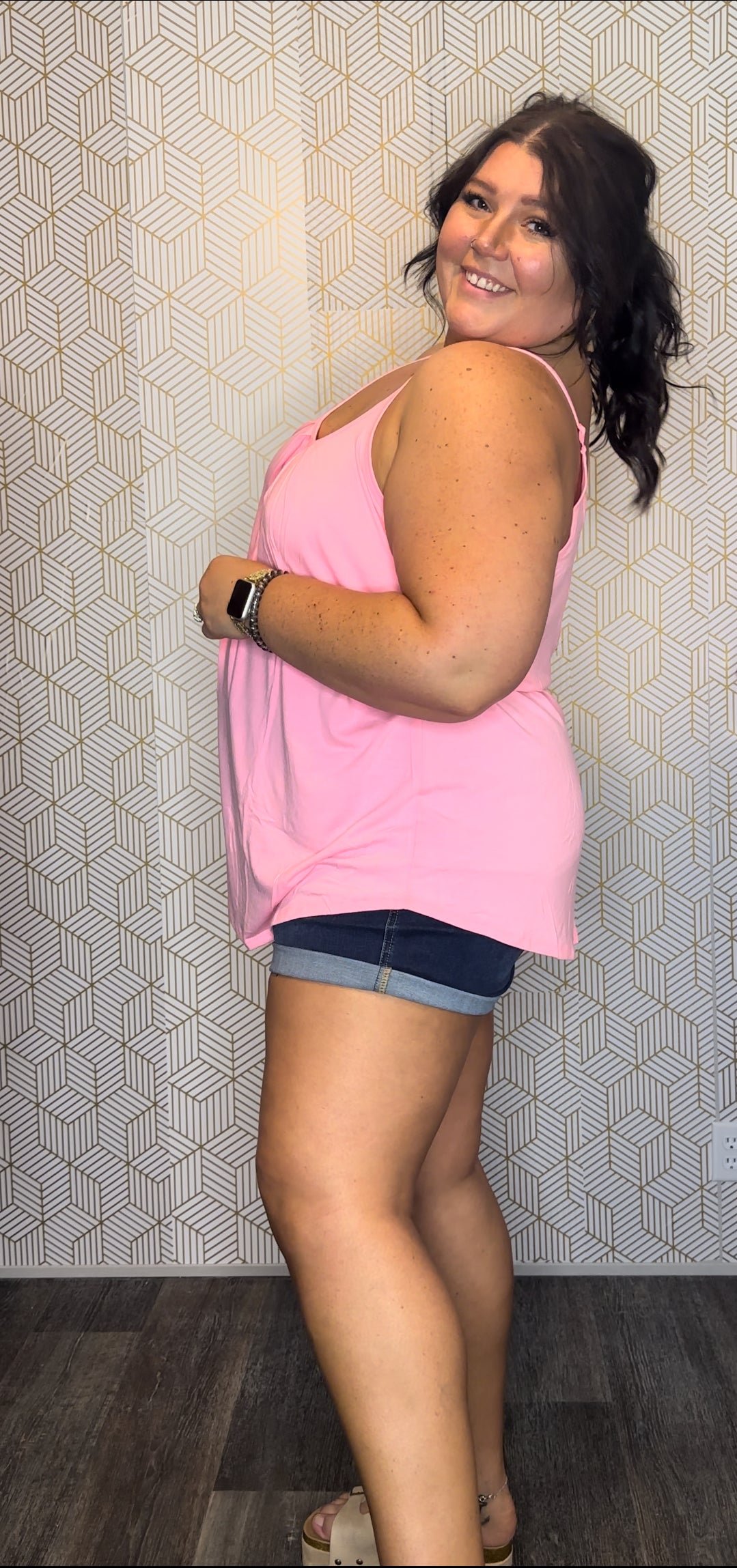 Bright Pink Pleated Flowy Tank Top