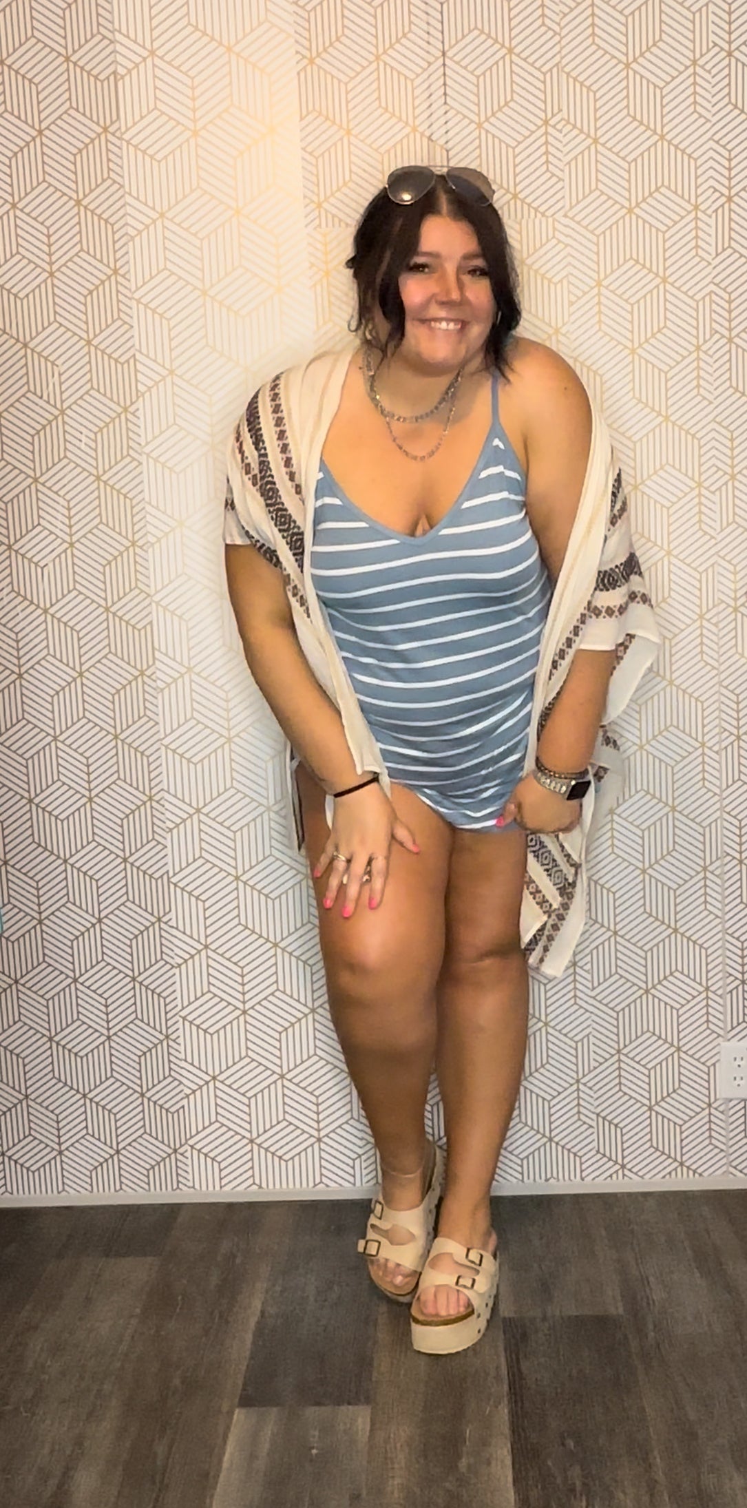 Blue/Grey & White Reversible Striped Tank Top