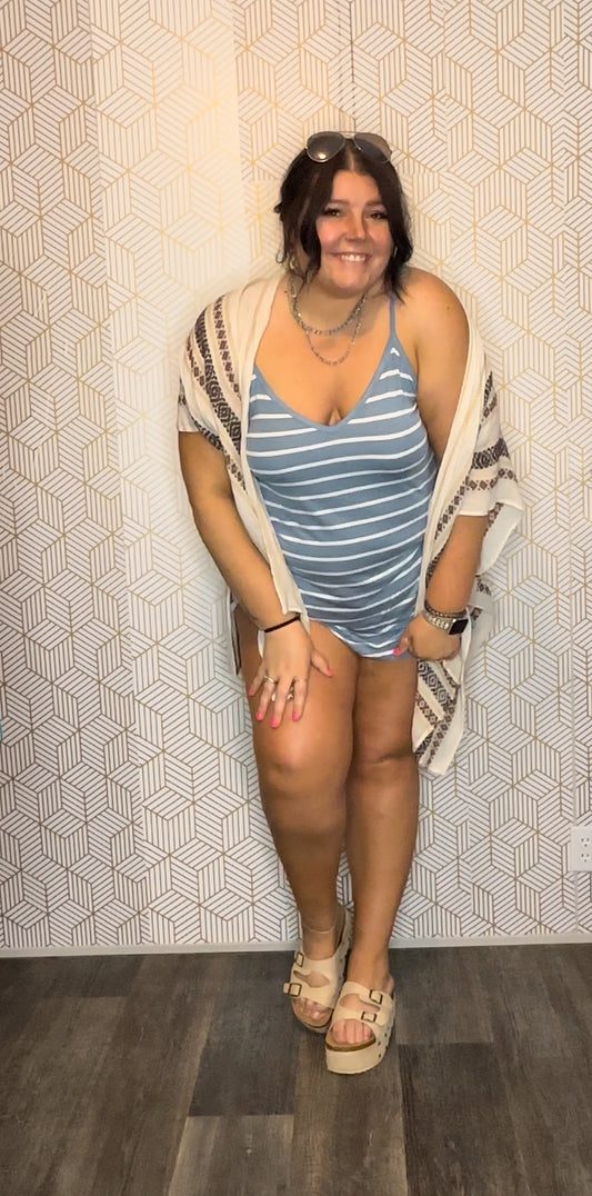 Blue/Grey & White Reversible Striped Tank Top