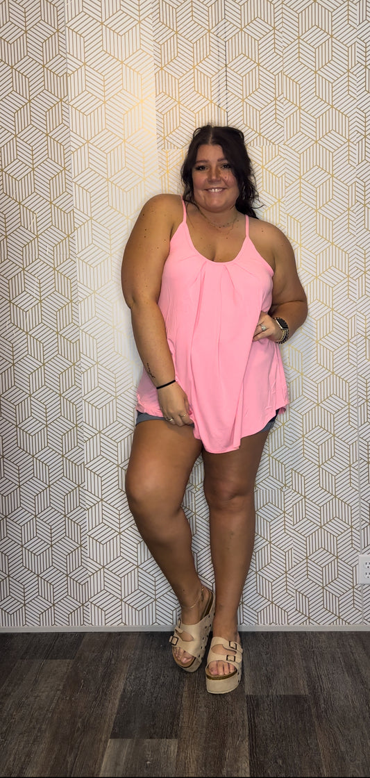 Bright Pink Pleated Flowy Tank Top