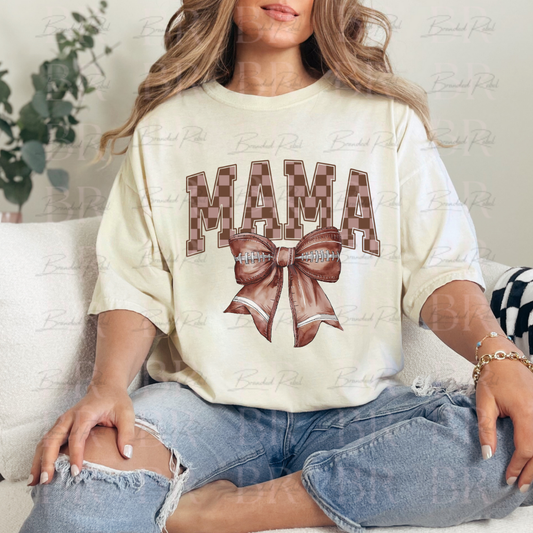 Mama Checkered Football Bow Tee