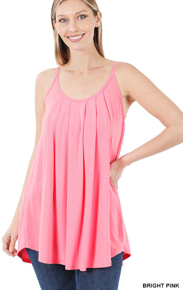 Bright Pink Pleated Flowy Tank Top
