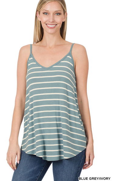 Blue/Grey & White Reversible Striped Tank Top