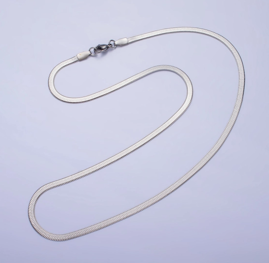 Dainty 2.5mm White Gold Plated Herringbone Snake Chain Necklace