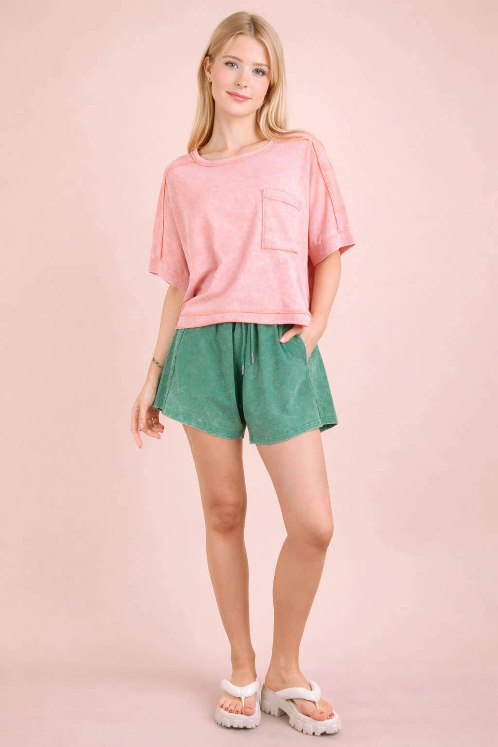 NP70771-Mineral Washed Comfy Baggy Shorts