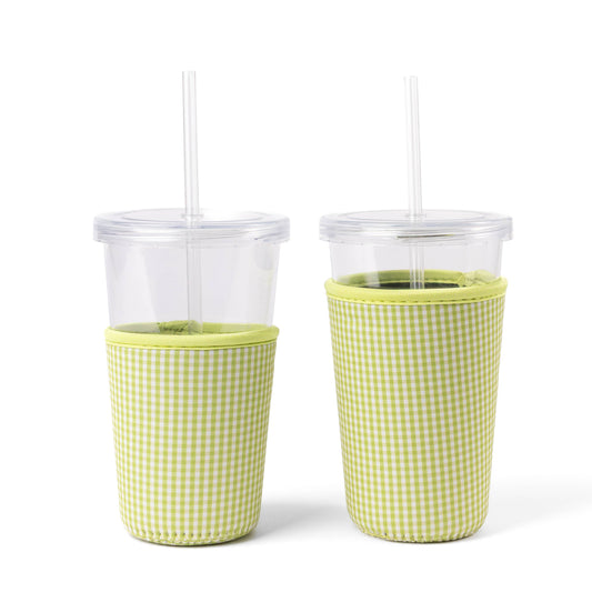Green Gingham Drink Sleeve | Iced Coffee Koozie