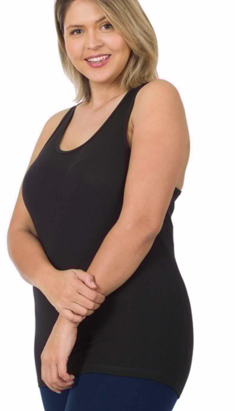 Black Ribbed Tank Plus