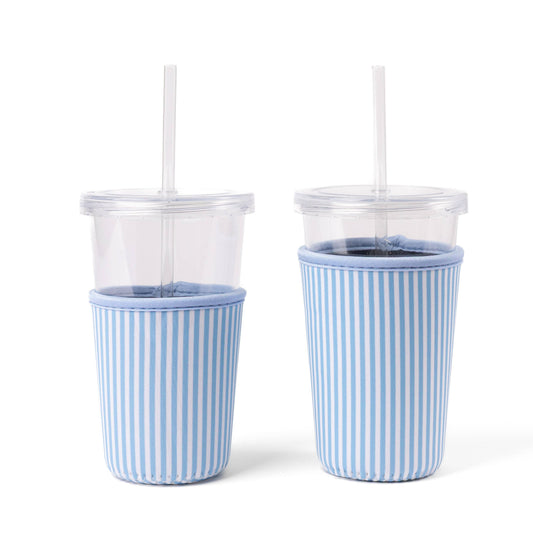 Blue Stripes Drink Sleeve, Iced Coffee Koozie