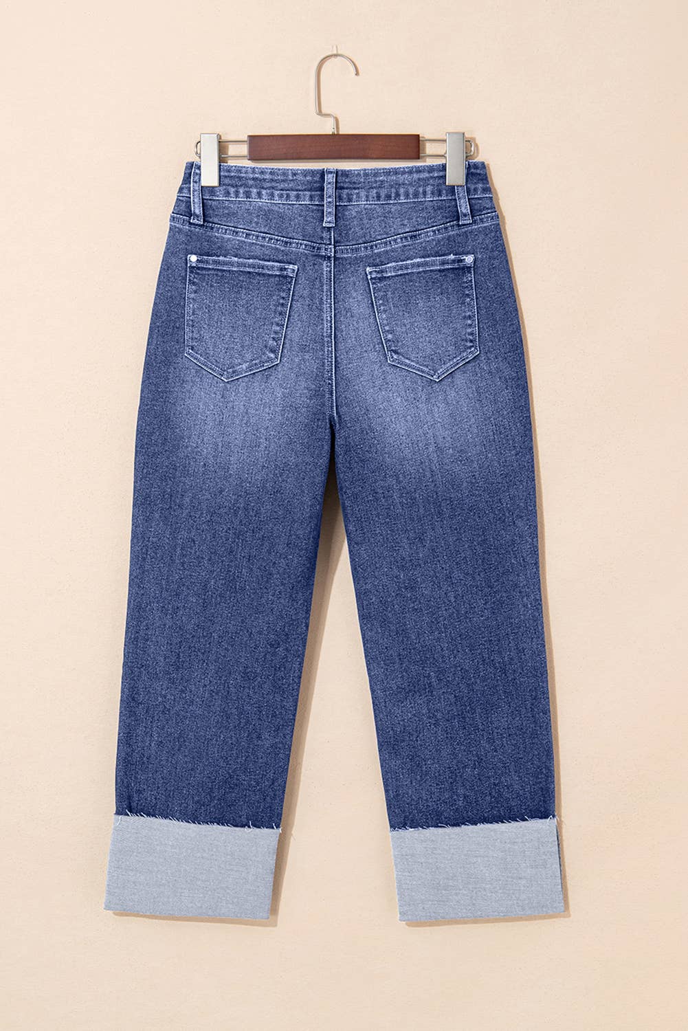 LAS Folded Cuffs Distressed Straight High Waist Jeans (4-16)
