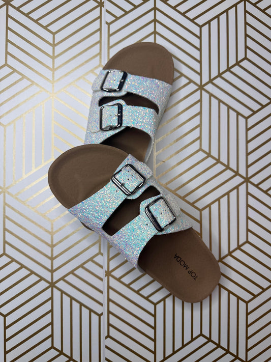 Top Moda White Glitter Slides